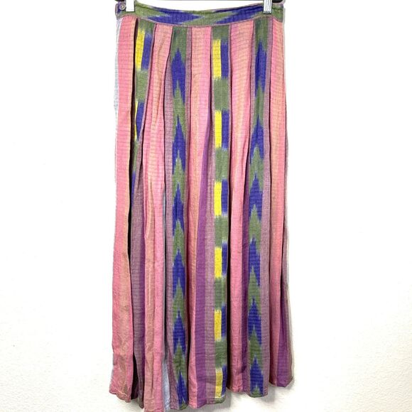 Vintage Sarah Arizona Sz M Rayon Boho Maxi‎ Skirt Southwest Ikat Stripe Pleated - Picture 3 of 16